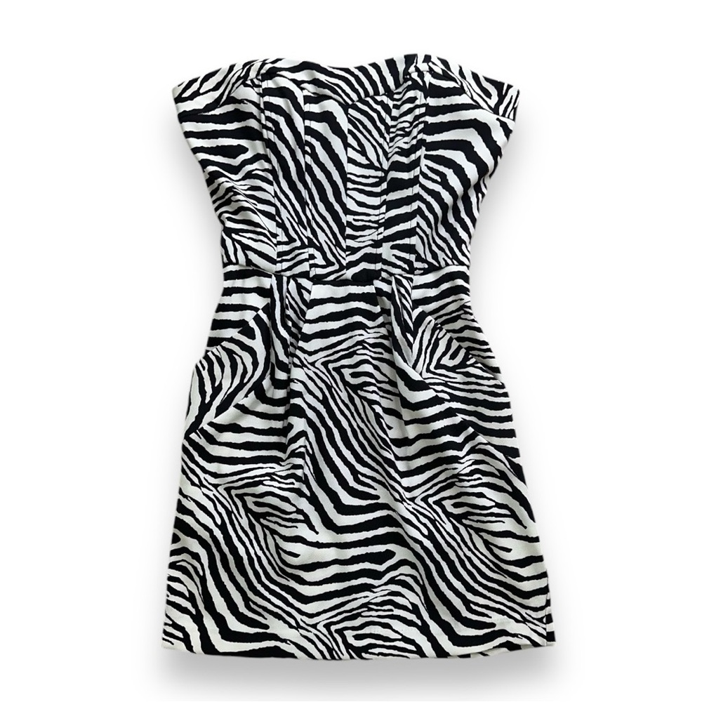 Y2K ZEBRA PRINT STRAPLESS SWEETHEART NECKLINE PLEATED DRESS · SIZE 5/6